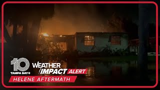 RAW VIDEO House fire in Clearwater Beach as Hurricane Helene brings severe storm surge [upl. by Olnee]