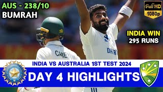 India vs Australia 1st Test Day 4 Highlights 2024  IND vs AUS 1st Test Day 4 Highlights 2024 [upl. by Erlandson]