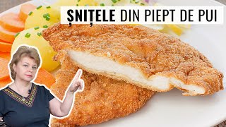 👉 ȘNIȚELE din PIEPT de PUI 🐥 fragede și neuleioase Rețeta de șnițele pane în crustă de pesmet [upl. by Banna]