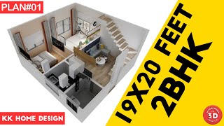 19x20 Feet Small Space House  2BHK Interior Design  380 sqft House  KK Home Design [upl. by Cramer943]