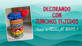 IDEA en FRASCO de Vidrio Decorado con Zunchos TejidosGlass JAR Decorated with Woven Bands [upl. by Hennessy]