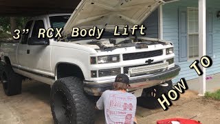 8898 Chevy K1500 3” Rough Country Body Lift Install [upl. by Edora]