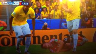 WC 2014 Brazil vs Colombia 14 Fernandinho fouls James Rodriguez [upl. by Jeremias]