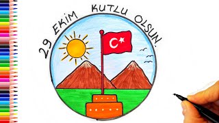 KOLAY 29 EKİM CUMHURİYET BAYRAMI RESMİ ÇİZİMİ  KOLAY ÇİZİMLER [upl. by Annotahs]