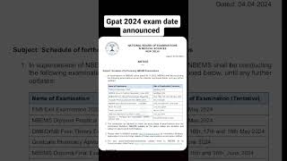 gpat 2024 exam date announcedgpat gpat2024 niperexam pharmacy exitexamquestions bpharmacy [upl. by Reamy236]