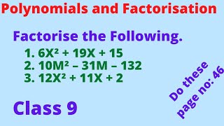 Polynomials and Factorisation Class 9 Factorize the following class 9 Do these problem [upl. by Adnole]