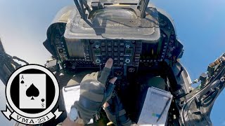 USMC Ace of Spades AV8B Harrier II attack aircraft In the cockpit during exercises [upl. by Ellenehc]