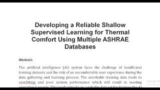 Developing a Reliable Shallow Supervised Learning for Thermal Comfort Using Multiple ASHRAE Database [upl. by Athey348]