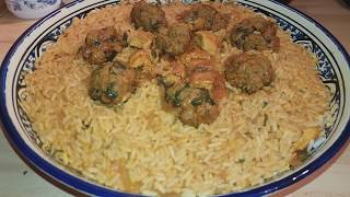 RIZ AUX BOULETTES DE VIANDES HACHÉES CUSINE MALIYA وصفه في متناول الجميع روز عائلي بالكفتة [upl. by Rebeca300]