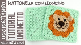 Tutorial Uncinetto  Mattonella con Leoncino per Copertine e non solo [upl. by Airotel]