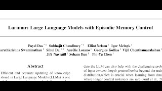 Larimar Large Language Models with Episodic Memory Control [upl. by Cicily]