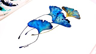 Ginkgo Biloba leaves watercolor painting satisfying shorts trending watercolor drawing flower [upl. by Sutniuq693]