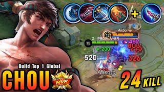 24 Kills Powerful Offlane Chou with Critical Damage  Build Top 1 Global Chou  MLBB [upl. by Tarr]