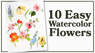 Easiest Way to Paint TEN Flowers with Watercolor [upl. by Nolla]