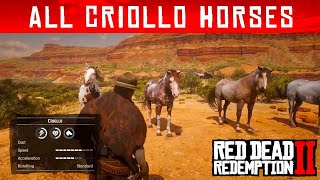 RED DEAD REDEMPTION 2  ALL CRIOLLO HORSES  STATS SPEED COATS [upl. by Ennis]