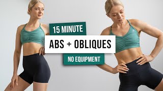 15 MIN ABS AND OBLIQUES Workout  No Equipment  No Repeat Home Workout to get side abs [upl. by Aninat]