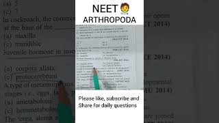 arthropodschordataneetbiopyqsbiologybiomcqsaiimsneetbiologymcqsimportantquestions [upl. by Aliekat633]