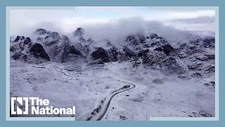 Gorgeous snowfall in Saudi Arabia blankets mountains in white [upl. by Nade]