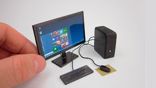 DIY Realistic Miniature Desktop PC with LED Widescreen Monitor  DollHouse  No Polymer Clay [upl. by Zackariah]