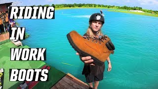 RIDING IN WORK BOOTS  WAKEBOARDING [upl. by Uhp]