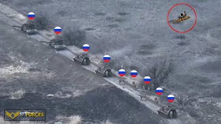 How Ukrainian Forces FPV Drones Destroy Russian convoy of armored personnel carriers and infantry [upl. by Onaivatco]