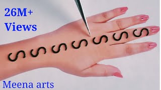 S अक्षर से आसान मेहंदी लगाना सीखें  unique mehndi design trick 2022 back hand  Arabic mehndi [upl. by Haeli]