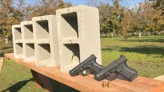 9MM vs 40 CAL vs 45 ACP vs CINDER BLOCK [upl. by Aizirtap]