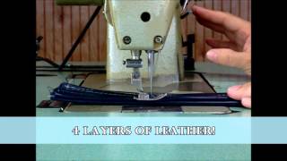 Mitsubishi DB 189 Industrial Sewing Machine with Table Leather Upholstery Webbing [upl. by Baxie]