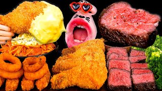 Beef Steak amp Chicken amp Tomato Pasta amp Onion Rings ASMR Mukbang Eating Show [upl. by Selle]