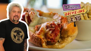 Guy Fieri Eats a Gigantic Meatball Sub in Alaska  Diners DriveIns and Dives  Food Network [upl. by Eimareg]