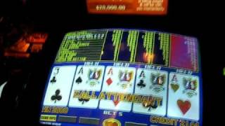 Video Poker Jackpot  4 Aces Dealt Waiting for a Kicker [upl. by Sidnac]