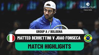 Matteo Berrettini v Joao Fonseca Highlights  Italy v Brazil Davis Cup 2024 Finals Group Stage [upl. by Namie]