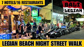 Bali Legian Beach Night Street Walking Tour Jalan Pantai Legian 2024 [upl. by Moir]