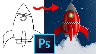 How to Make a ROCKET from SKETCH in PHOTOSHOP  PHOTOSHOP TUTORIAL 2020 [upl. by Byrne]