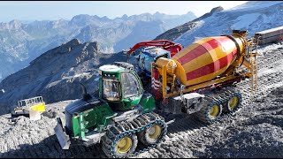 Forwarder mit Betonmischer im Baustelleneinsatz auf dem Titlis 🇨🇭⛰️ 3020 [upl. by Boote]