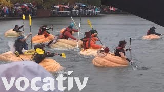 Giant Pumpkin Regatta Draws Gourd Racers To Oregon City Lake [upl. by Baldwin]