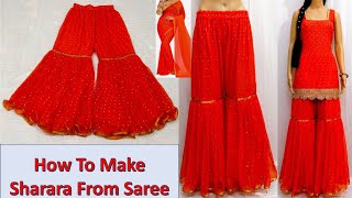 Latest Sharara Cutting amp Stitching From Sareeकिसी भी साड़ी से खूबसूरत शरारा सूट बनाना सीखे I [upl. by Ennaillij]