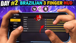 Day 2❗️Trying To Play 3 Finger Brazilian 🇧🇷 Secret 🤫 Custom HUD  FREE FIRE [upl. by Hyo157]