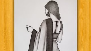 How to draw Girl backside in Saree  Pencil sketch for beginner  drawing tutorial [upl. by Korenblat]