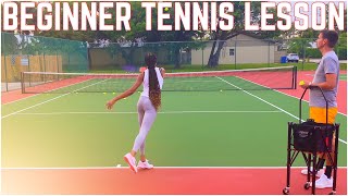 Beginner Tennis Lesson  Forehand Backhand Serve amp Hitting on the Run [upl. by Templas823]