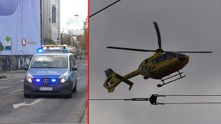 Notarztzubringer durch Polizei  Hubschrauberstart FuStW Polizei Leipzig und RTH Christoph 61 [upl. by Rufe]