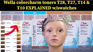 Wella colorcharm toners T28 T27 T14 amp T10 EXPLAINED with swatches [upl. by Tiffani445]