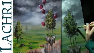 How to paint an easy surreal landscape in acrylics  speed painting w Lachri [upl. by Nnylsia800]