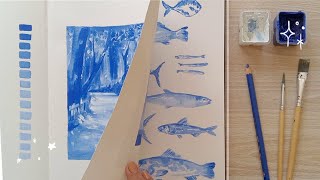 Art Vlog ⋆｡˚ Monochrome Gouache Painting ˚｡⋆ [upl. by Crane]