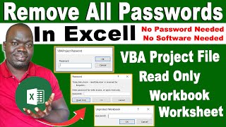 No Software  Remove all Excel passwords from VBA Project Excel Sheet Read Only amp Excel workbook [upl. by Joannes]