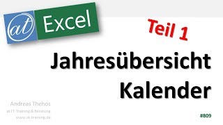 Jahresübersicht in Excel  Kalender  Teil 1  Datumsfunktionen [upl. by Pinto]