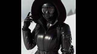 Black glossy ski suit and gas mask Black glossy warm leather ski suit Winter ski suit ski mask [upl. by Crofton]