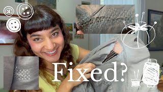 Sashiko mending and how I fixed my bfs ratty pants [upl. by Naimad148]