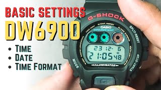 Casio GShock DW6900 Basic Setting Time Date Time Format  Simple Tutorial [upl. by Samohtnhoj808]