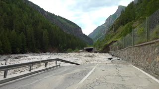 Maltempo in Valle dAosta la strada a Epinel distrutta dalla furia del torrente [upl. by Fagen]